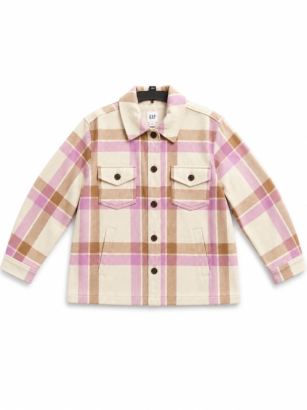 GAP Plaid Shacket in Cream, Pink & Tan